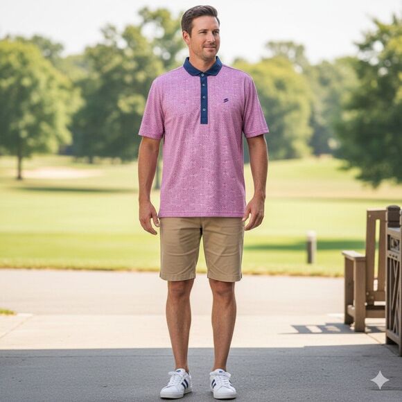 GREYSON Men's XL Plus Or Minus Polo Shirt Wild Rose Pink Golf Performance NWT - Picture 12 of 12